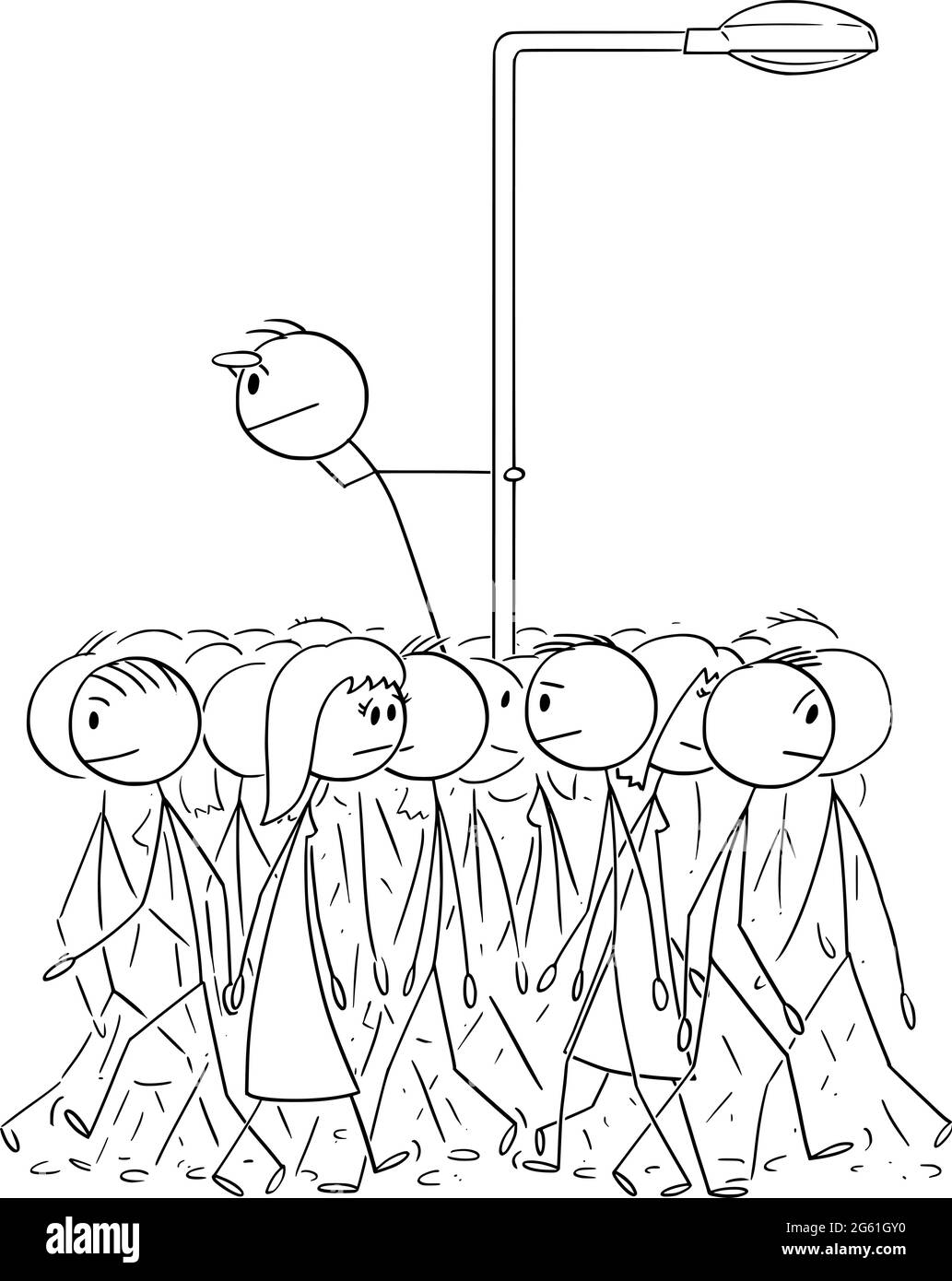 Individualität und Menschenmenge, auf der Suche nach Möglichkeiten, Vektor Cartoon Stick Figur Illustration Stock Vektor