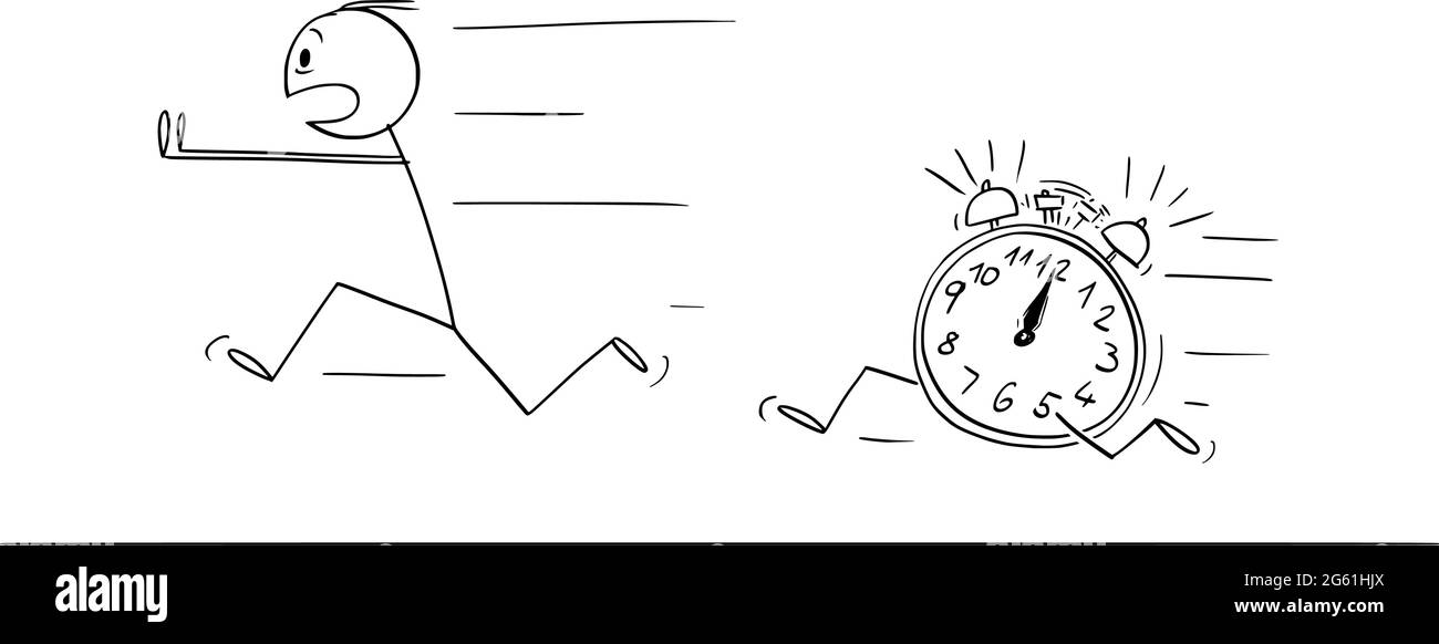 Person, die von Zeitschaltuhr oder Deadline läuft, Vektorgrafik Cartoon Stick Abbildung Stock Vektor