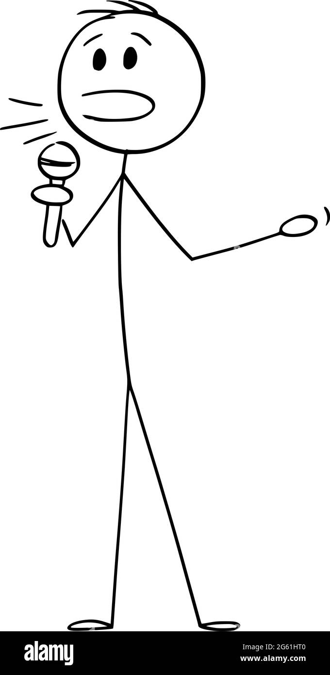 Person oder öffentlicher Konferenzsprecher, der mit einem Mikrofon spricht, Vektorgrafik Cartoon Stick Abbildung Stock Vektor