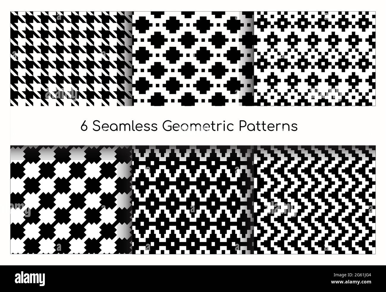 Nahtlose geometrische Muster Vektor Illustration Set, Sammlung von modernen stilvollen kunstvoll abstrakt schwarz-weiß Textur Geometrie, wiederholen geometrische Stock Vektor