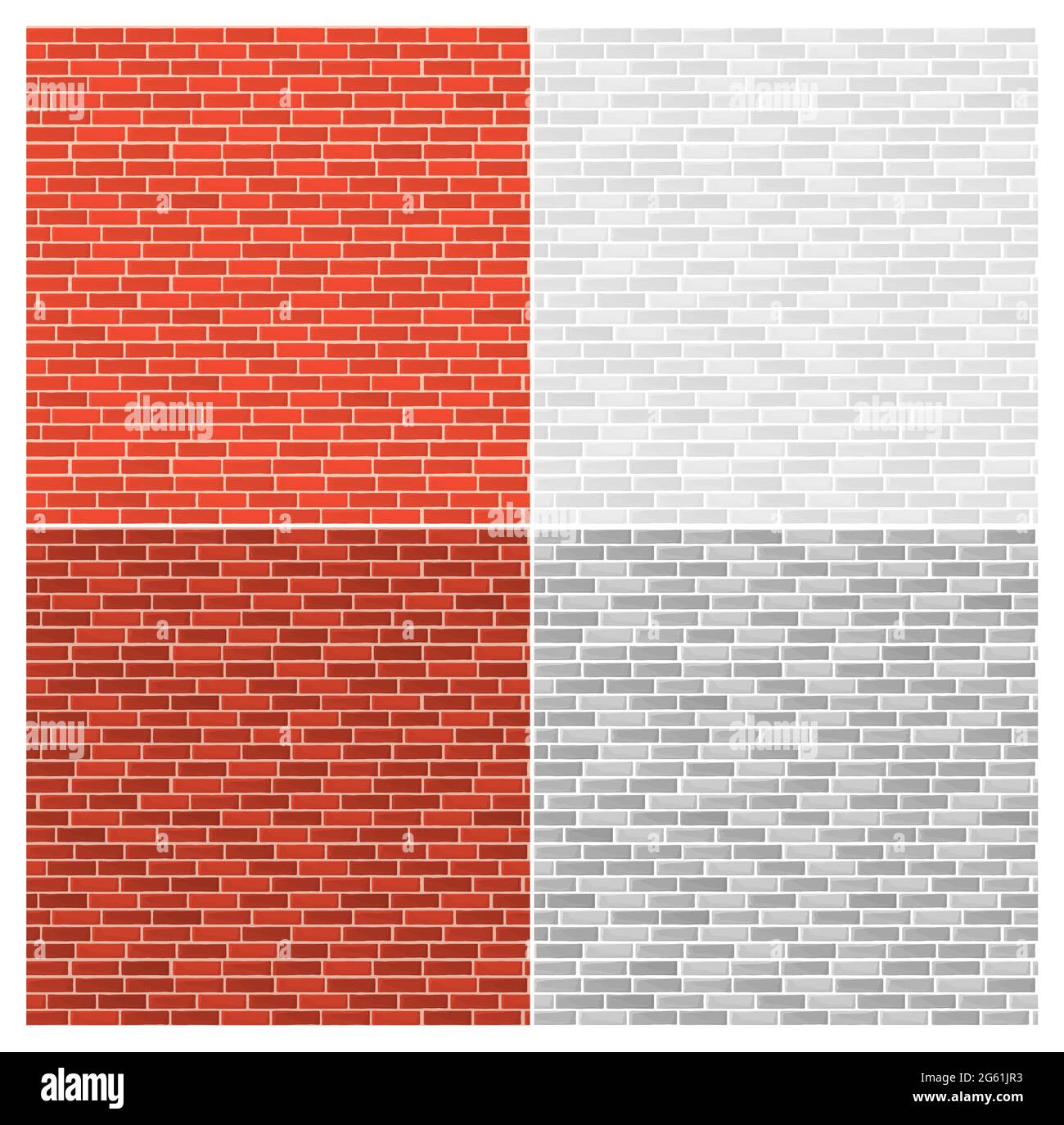 Vektor-Illustration Satz von verschiedenen Farben Ziegel. Ziegelstruktur, nahtloses Muster aus Ziegelwänden im Vintage-Retro-Stil. Stock Vektor