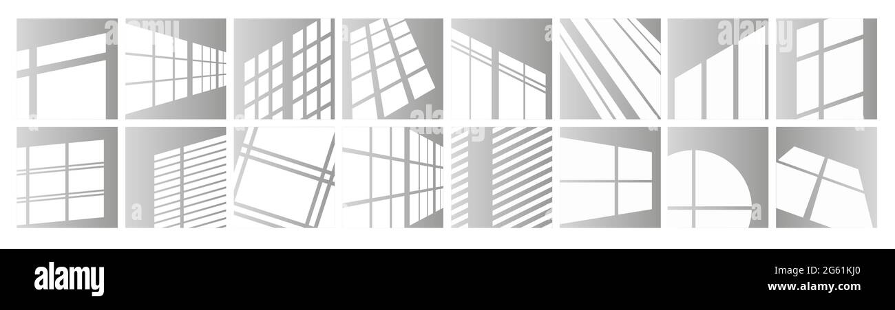 Fensterlicht Vektor-Illustration Set, Sonnenlicht Reflexion von Fensterrahmen von quadratischen, runde Form oder in perspektivischer Mockup Design Hintergrund Stock Vektor