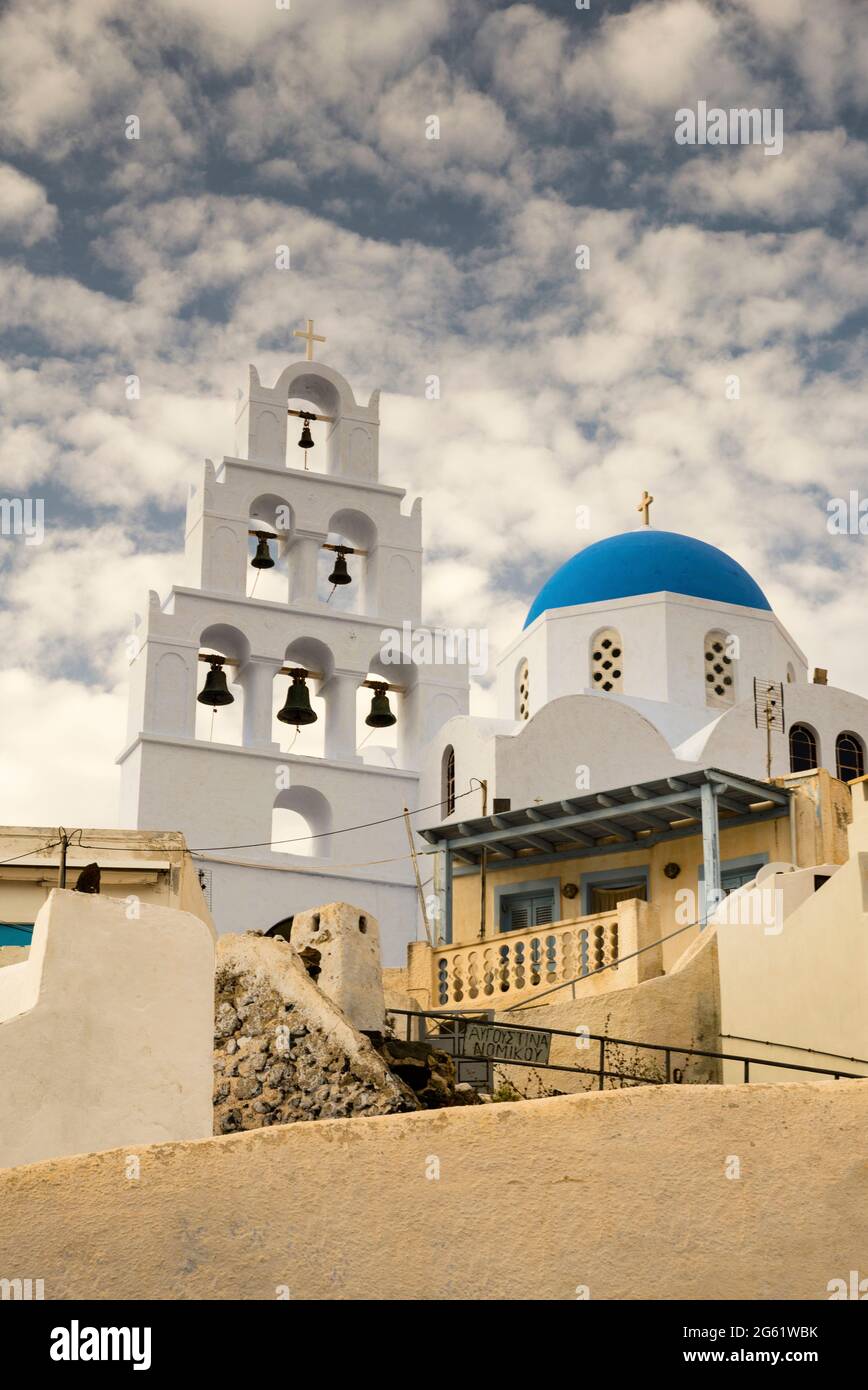 Fangkun Duschvorhang Santorini – 183x183 Cm, Polyester, Wasserdicht, Mit 12 Haken, Kirchenmotiv Blau
