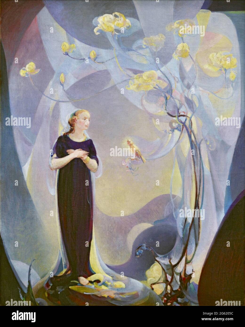 Agnes Lawrence Pelton Kunstwerk mit dem Titel Raumdekoration in Lila und Grau, Öl auf Leinwand von 1917. Stockfoto