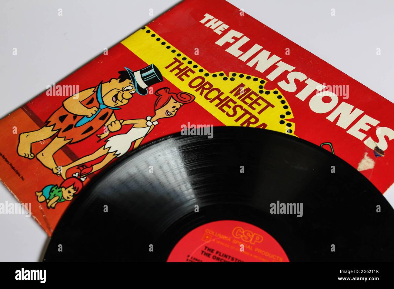 Die Flintstones treffen auf das Orchestra Family Soundtrack-Musikalbum auf Vinyl-LP-Cover Stockfoto