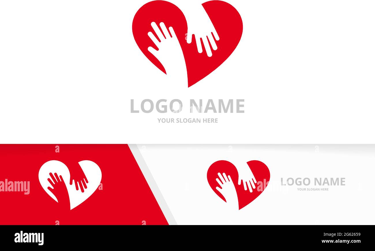 Kombination aus Vector Heart und Embrace Logo. Design-Vorlage für Freundschaftslogo. Stock Vektor