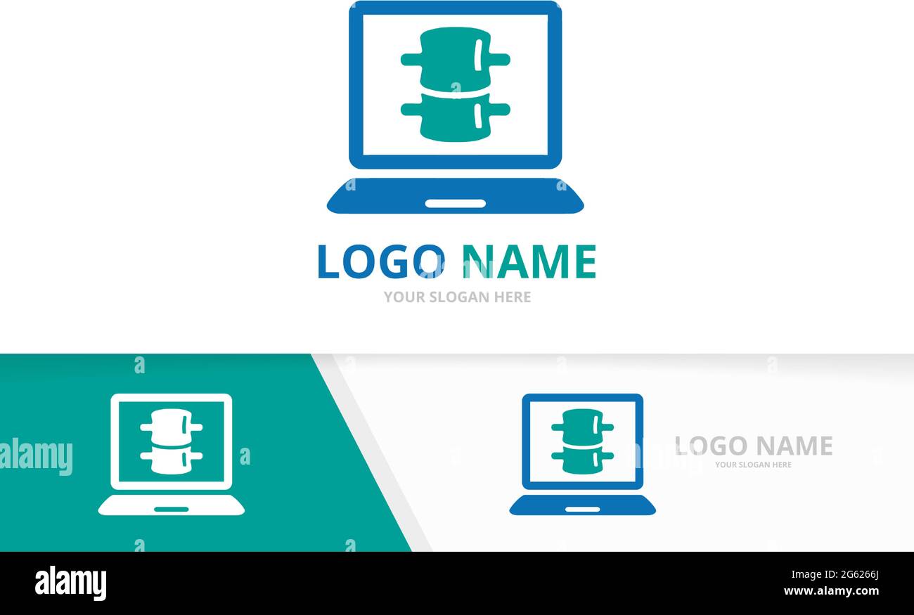 Rücken- und Notebook-Logo-Kombination. Design-Vorlage für Wirbelsäule und Laptop-Logo. Stock Vektor