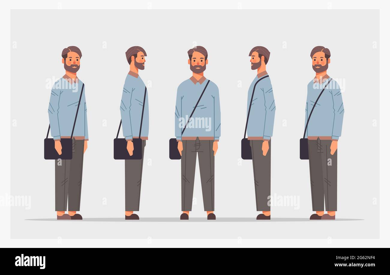 Legen Sie casual Mann Vorderansicht männlichen Charakter verschiedene Ansichten für Animation voller Länge horizontal Stock Vektor