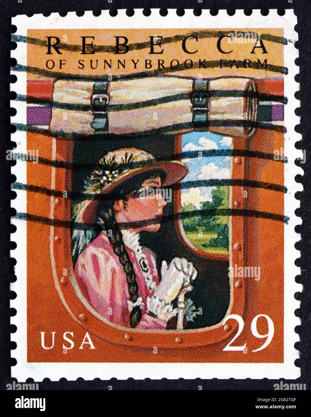 USA - UM 1993: Eine in den USA gedruckte Briefmarke zeigt Rebecca von Sunnybrook Farm, von Kate Douglas Wiggin, Classic Book, um 1993 Stockfoto