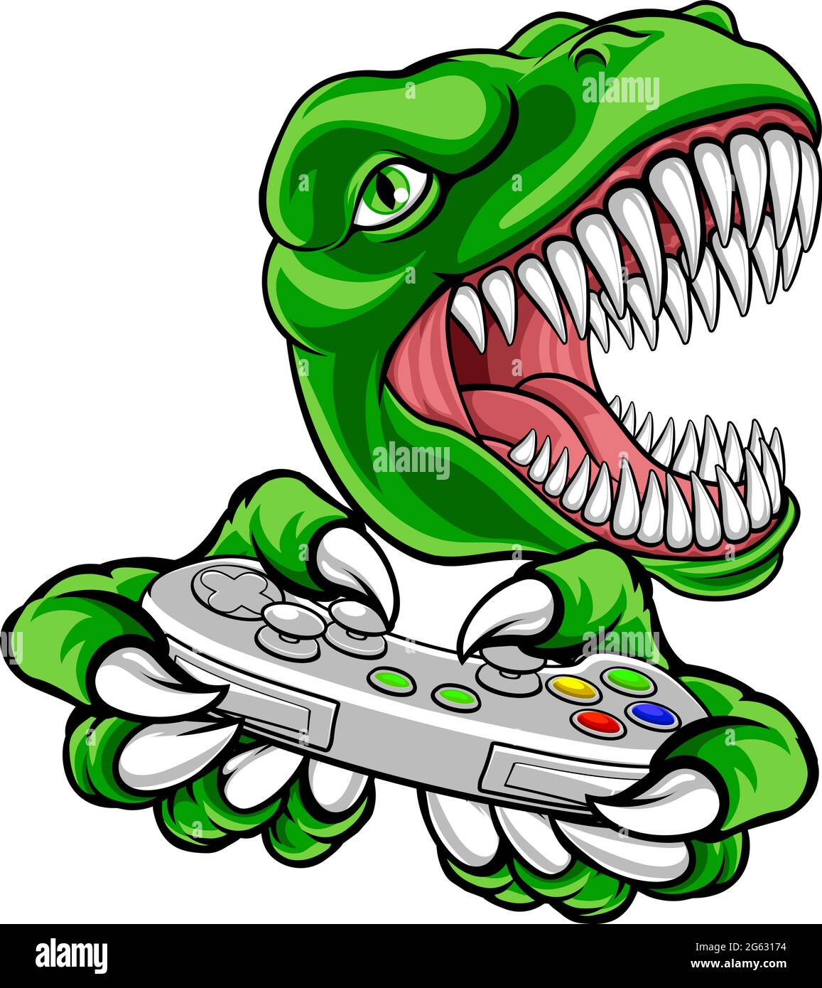 Dinosaurier Gamer Video Game Controller Maskottchen Stock Vektor
