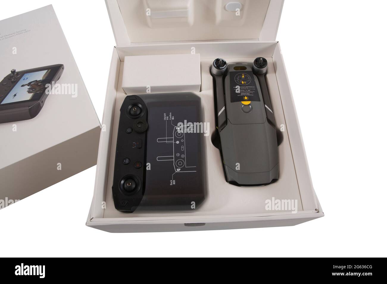 Ohne DJI Mavic 2 Pro mit Hasselblad Kamera für 4K Videoaufnahmen und 20MB Fotoaufnahmen. Die Drohne zählt zu den Fluggeräten mit den qualitativen hoc Stockfoto