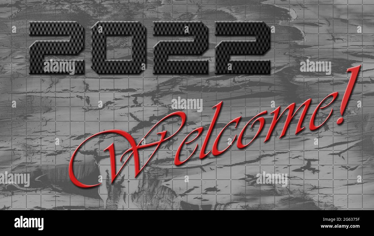 2022 WILLKOMMENSSCHRIFT auf abstraktem grafischem Hintergrund - 3D Illustration Stockfoto