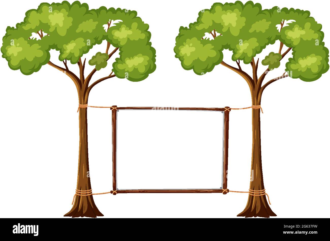 Leeres Banner mit großen Bäumen auf weißem Hintergrund Illustration Stock Vektor