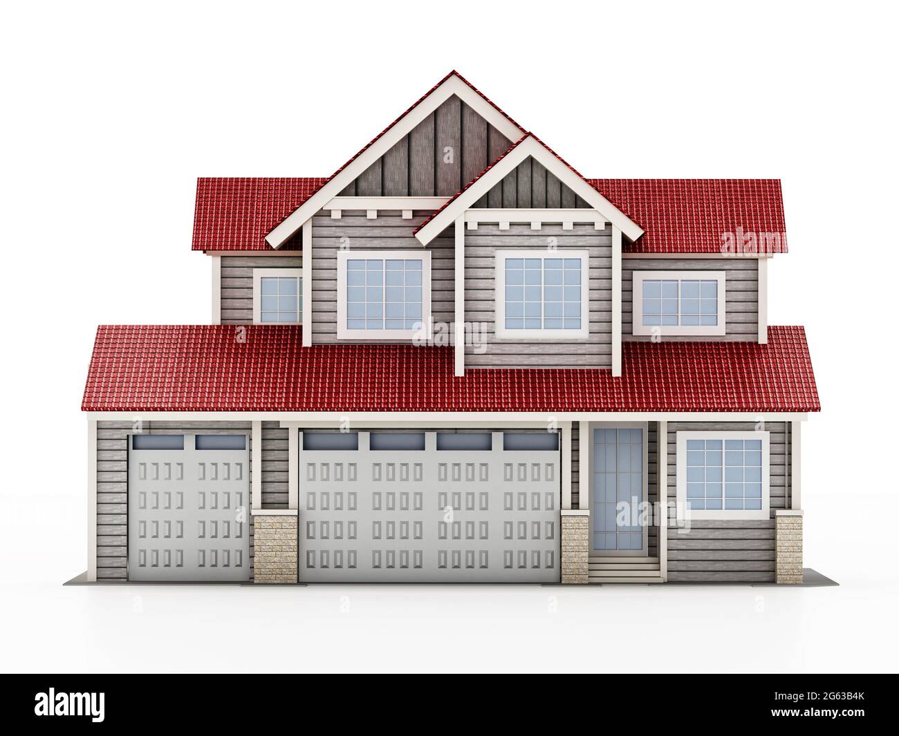 Großes Luxushaus isoliert auf weißem Hintergrund. 3D-Illustration. Stockfoto