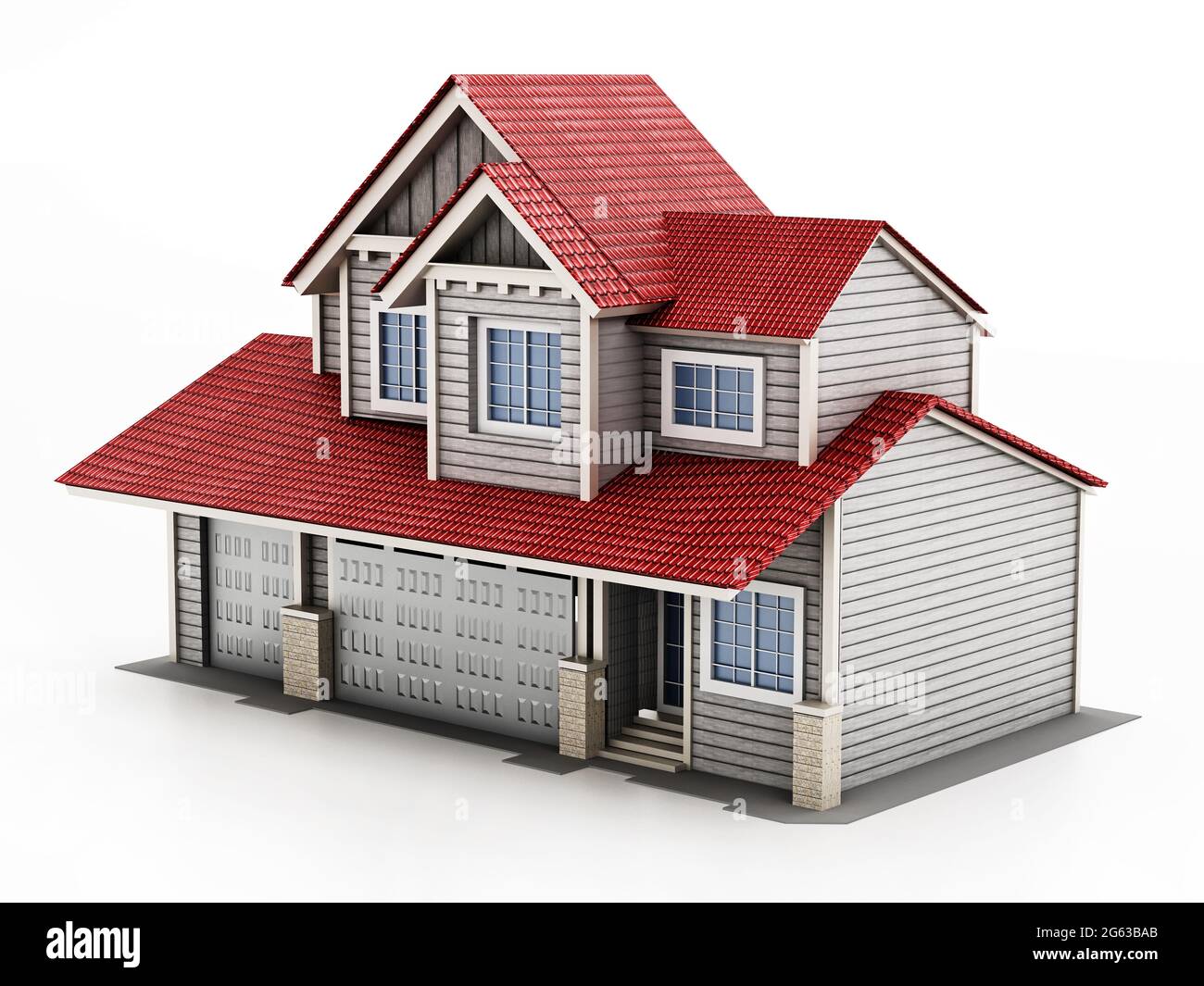 Großes Luxushaus isoliert auf weißem Hintergrund. 3D-Illustration. Stockfoto