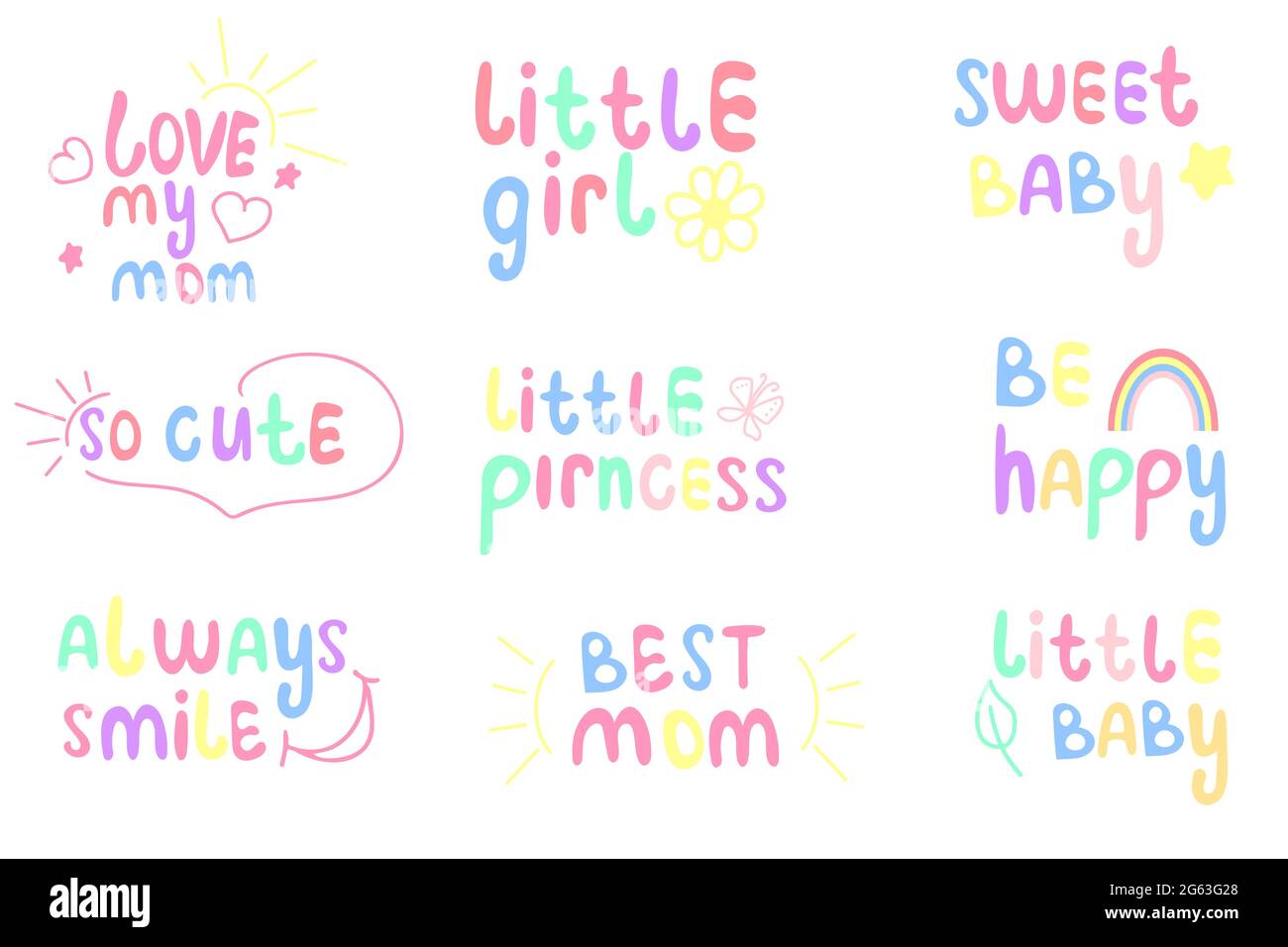 Set von niedlichen Baby-Schriftzug, Vektor-Illustration. Stock Vektor