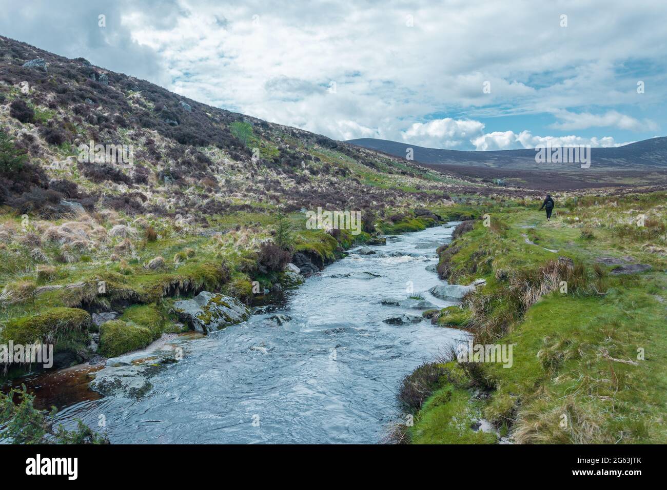 River Glenmacnass, Glenmacnass Waterfall, Wicklow County, Irland Stockfoto