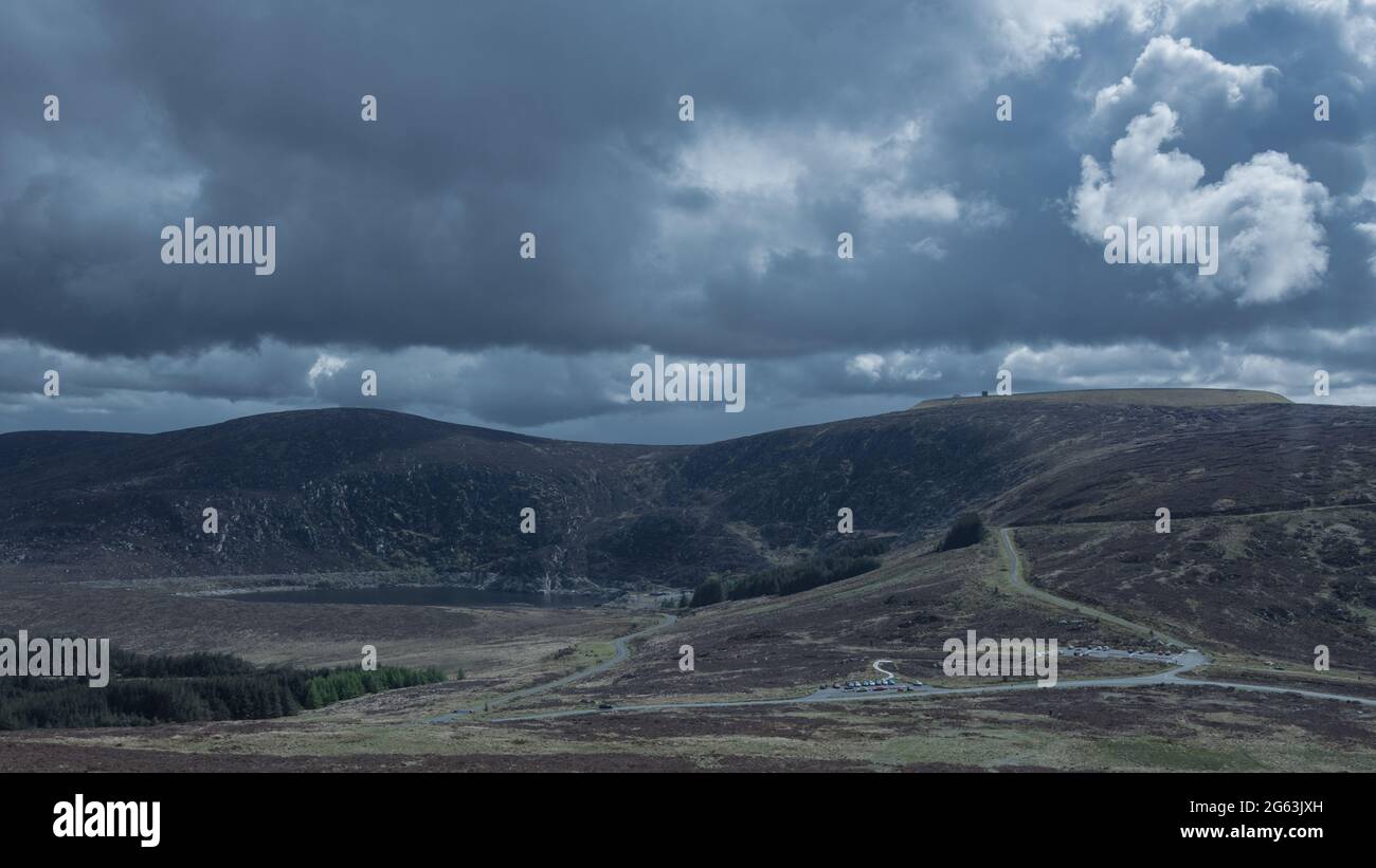 Blick vom Tonelagee Hill. Atemberaubende Landschaft in den Wicklow Mountains, Irland. Stockfoto