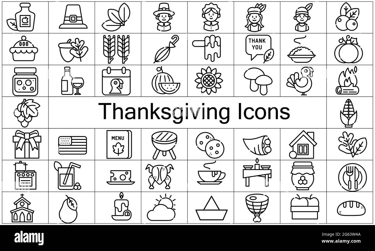 Thanksgiving Linie Icon Set, Feier Symbole Sammlung, Vektor-Skizzen, Logo Illustrationen, Lebensmittel Zeichen lineare Piktogramme Paket. Stock Vektor