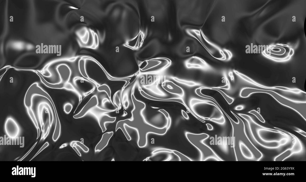 Bild einer silbergrauen 3D-Metallic-Flüssigkeit, die sanft winkt und fließt Stockfoto