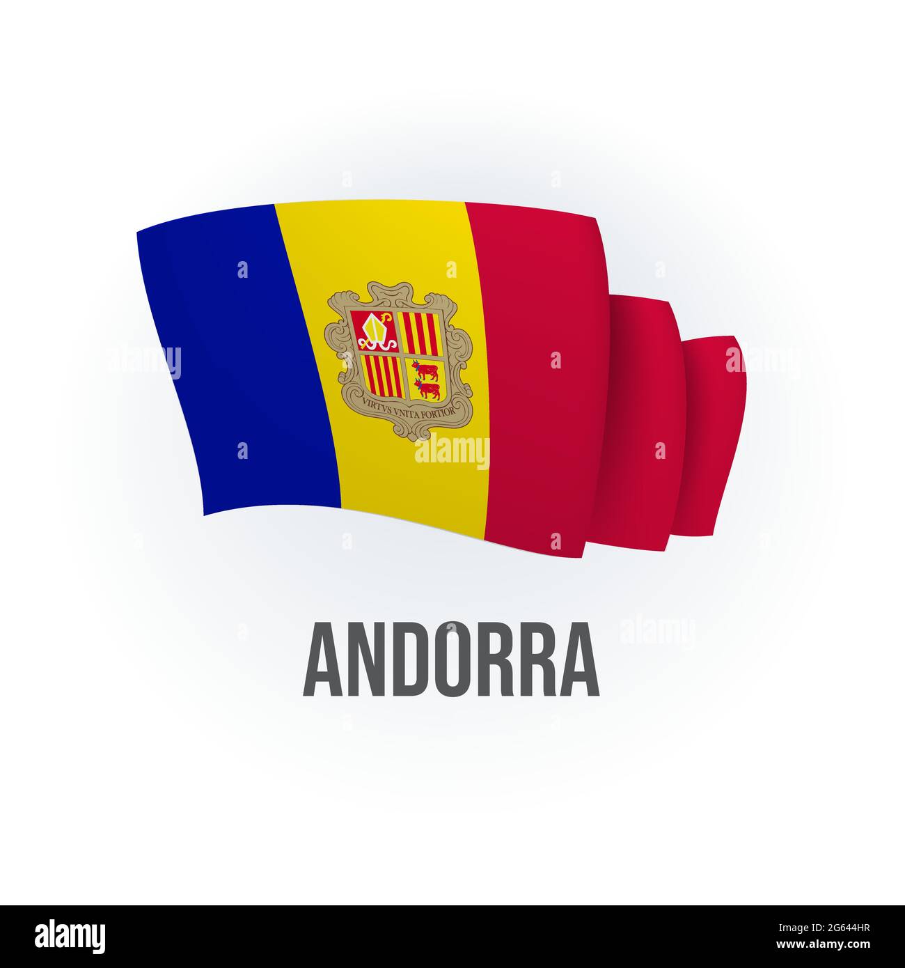 Vektorflagge von Andorra. Andorranische winkende Flagge. Vektorgrafik. Stock Vektor