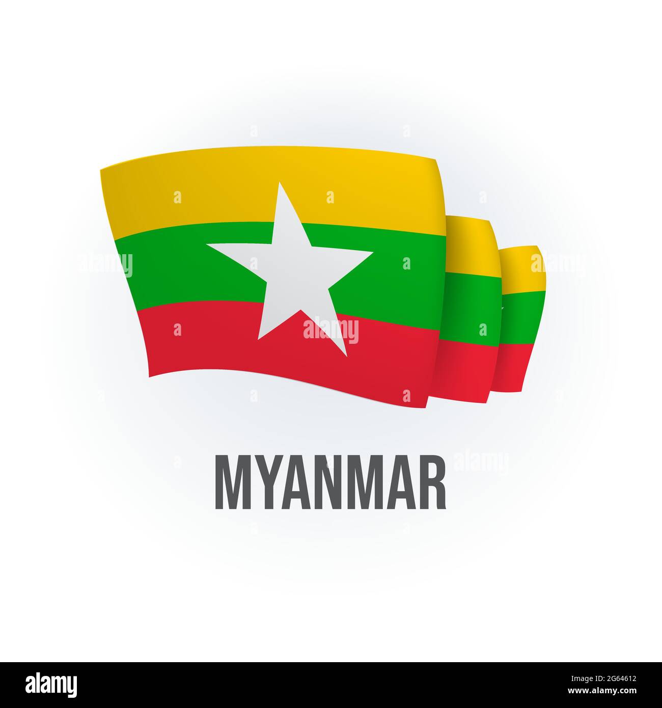 Vektor-Flagge von Myanmar. Myanmar winkende Flagge. Vektorgrafik. Stock Vektor