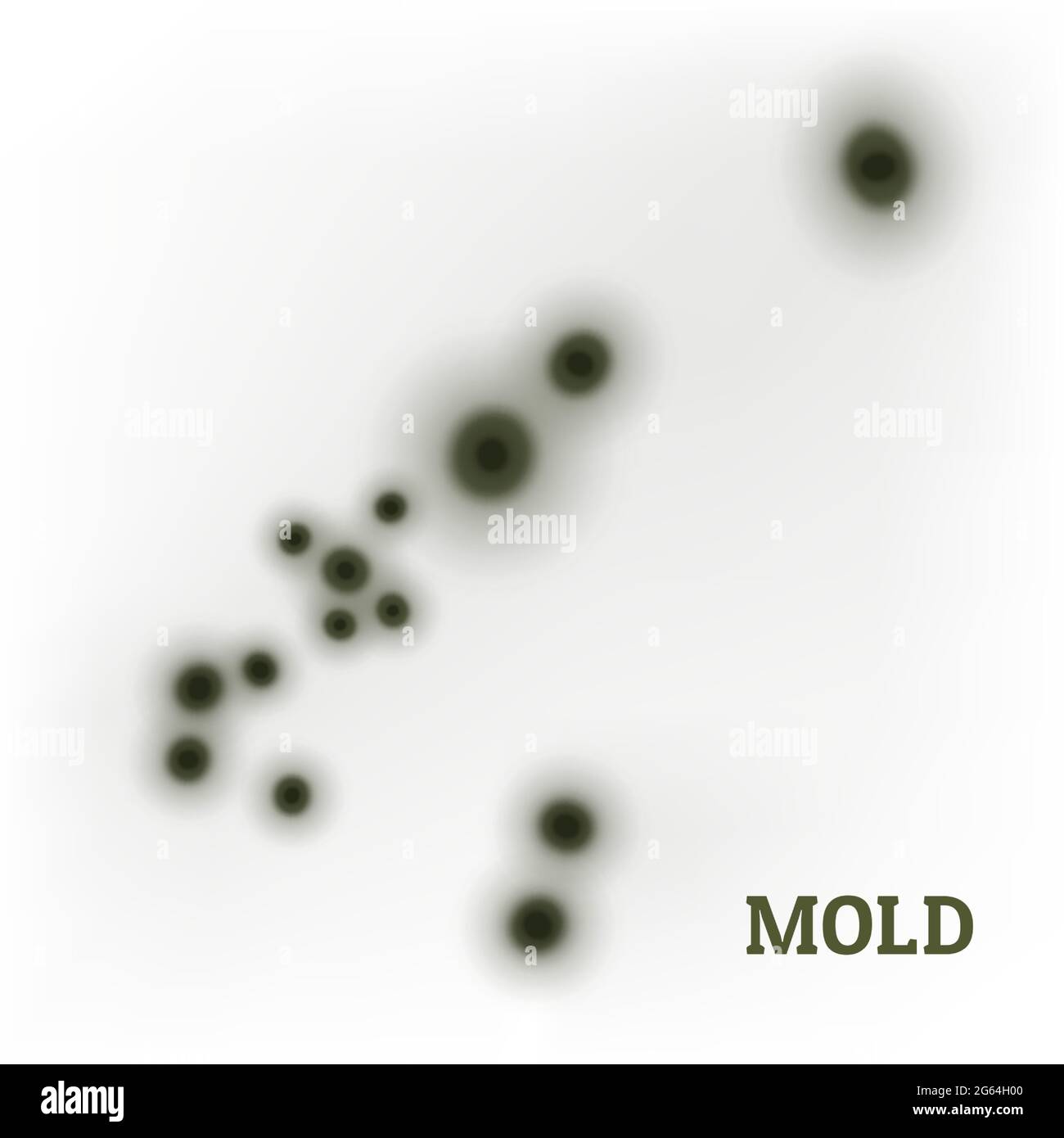 Schwarzer Schimmel. Pilz. Flecken an der Wand einer Wohnung, eines Hauses, giftige Sporen. Es wirkt sich auf Brot und andere Lebensmittel. Auf einem hellen Hintergrund. Vektordarstellung Stock Vektor
