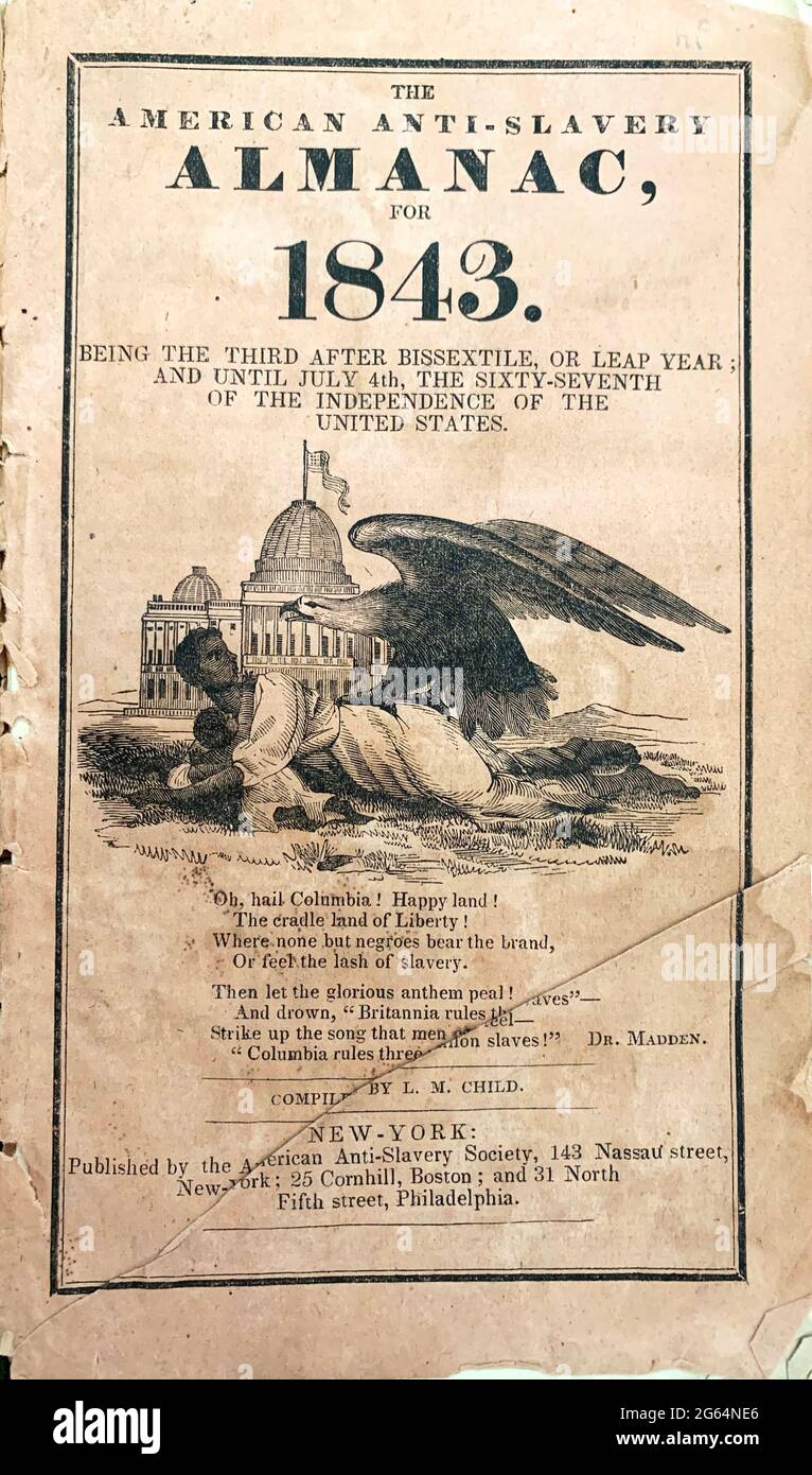 Frontcover des amerikanischen Anti-Slavery Almanac von 1843 Stockfoto