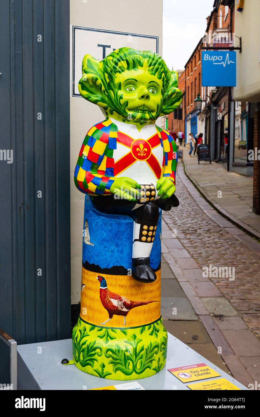 Die Folklore Imp von Carolyn kurz und gesponsert von St. Barnabas Hospiz. Lincoln Imp Trail 2021. Dekorierte Imps rund um Lincoln City. 2. Juli 2021. Linc Stockfoto