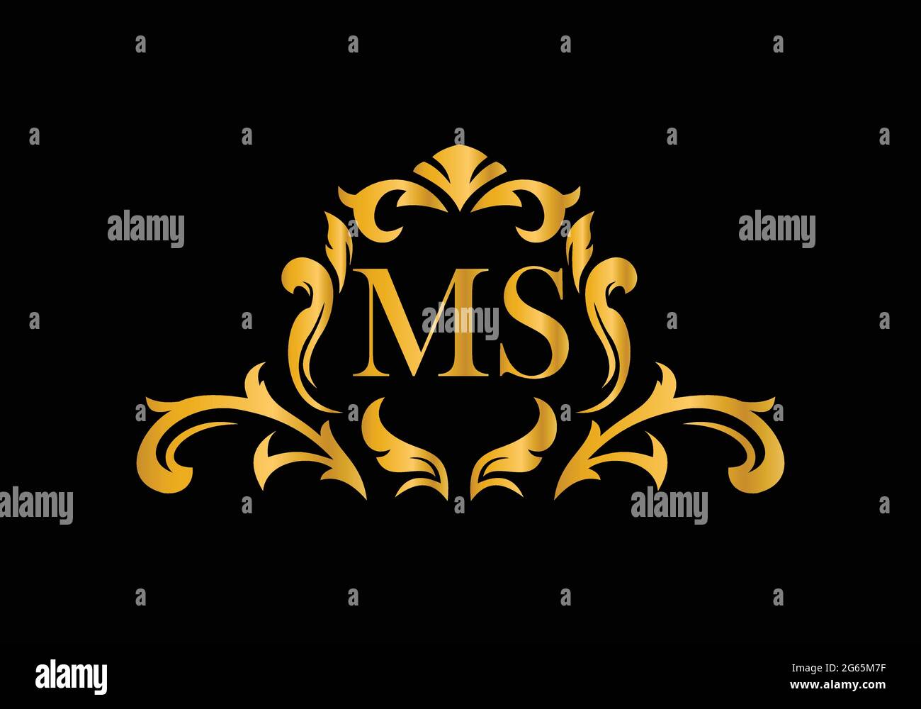 Luxus Alphabet Buchstaben MS. Goldenes Blumenalphabet . Monogram Initialen perfekt für Hochzeitseinladungen, Grußkarte, Logo und anderes Design. Stock Vektor