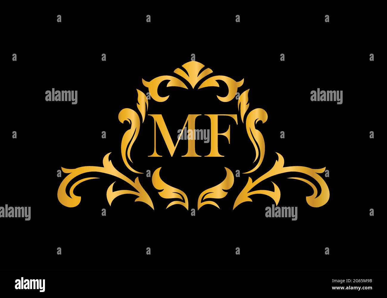 Luxusbuchstaben MF. Goldenes Blumenalphabet . Monogram Initialen perfekt für Hochzeitseinladungen, Grußkarte, Logo und anderes Design. Stock Vektor