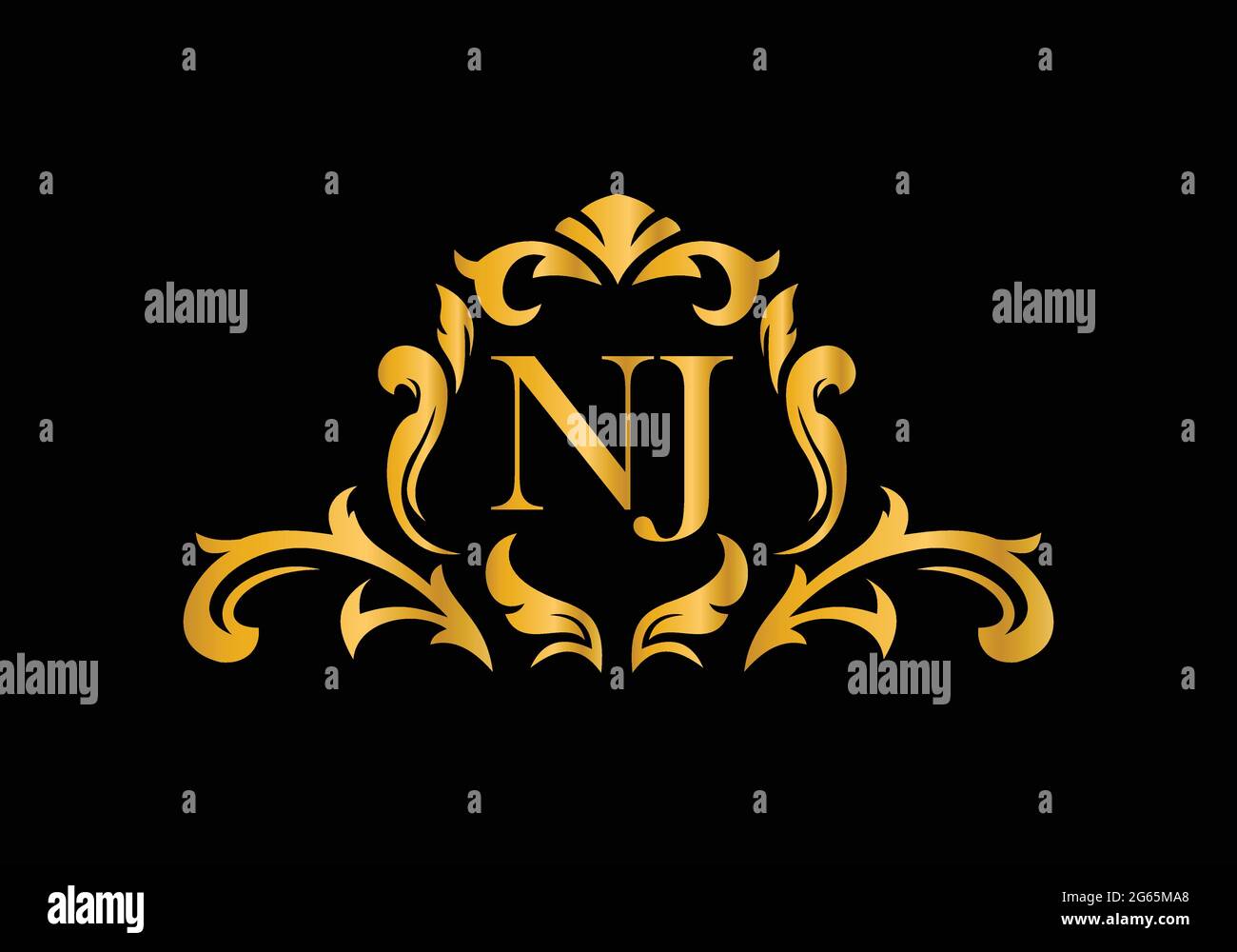 Luxus Alphabet Buchstaben NJ Golden Floral Alphabet . Monogram Initialen perfekt für Hochzeitseinladungen, Grußkarte, Logo und anderes Design. Stock Vektor