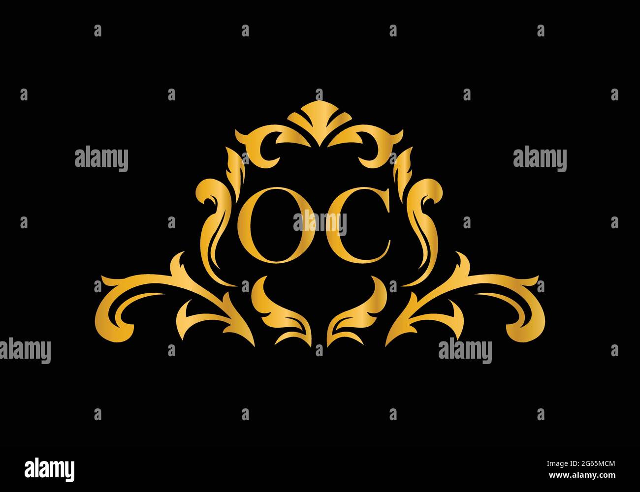 Luxus Buchstaben OC. Goldenes Blumenalphabet . Monogram Initialen perfekt für Hochzeitseinladungen, Grußkarte, Logo und anderes Design. Stock Vektor