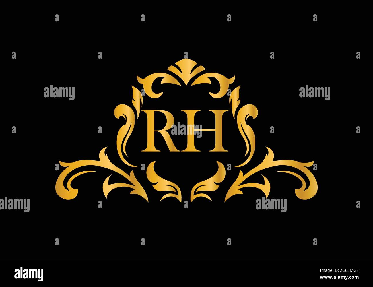 Luxusbuchstaben mit Buchstaben RH. Goldenes Blumenalphabet . Monogram Initialen perfekt für Hochzeitseinladungen, Grußkarte, Logo und anderes Design. Stock Vektor
