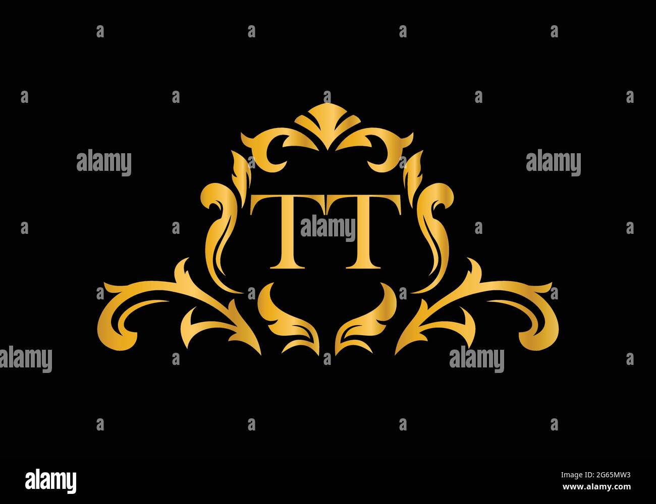 Luxus Alphabet Buchstaben TT. Goldenes Blumenalphabet . Monogram Initialen perfekt für Hochzeitseinladungen, Grußkarte, Logo und anderes Design. Stock Vektor