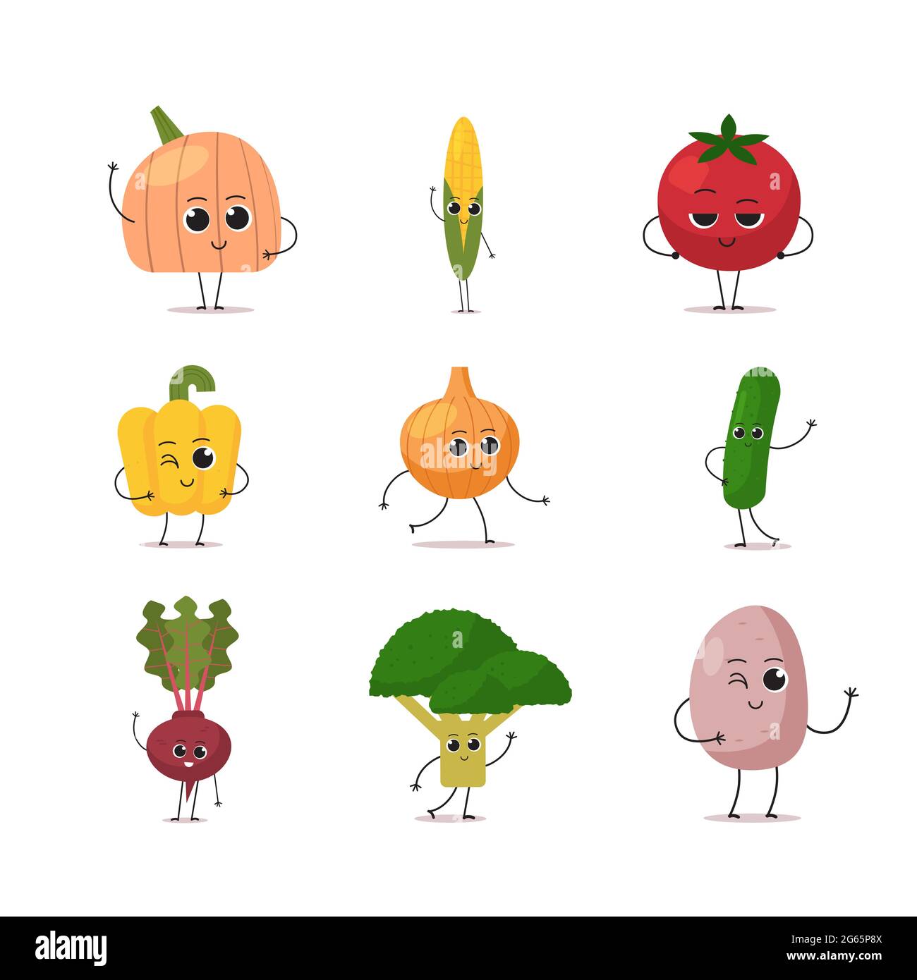 Set niedlichen Maskottchen Gemüse Figuren lustige Cartoon Persönlichkeiten Sammlung gesunde Ernährung Konzept Stock Vektor