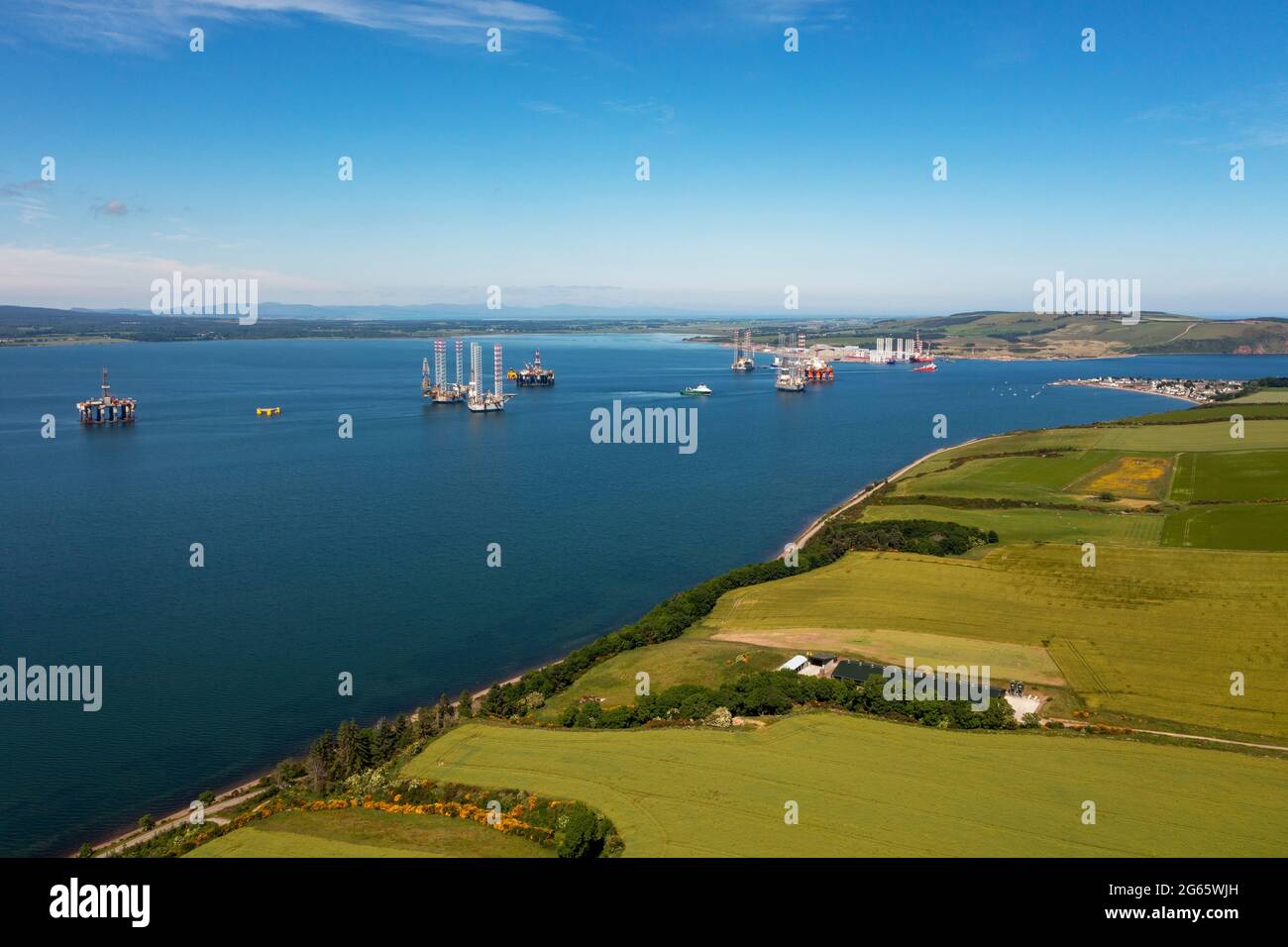 Luftaufnahme der Nigg Bay an der Mündung des Cromarty Firth, Ross und Cromarty, Schottland, Großbritannien. Stockfoto