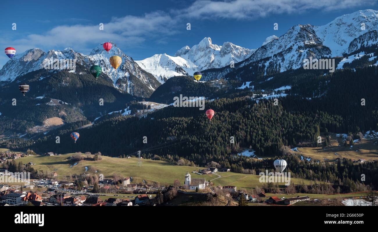 Heißluftballonfestival in Château-d'Oex, Schweiz Stockfoto