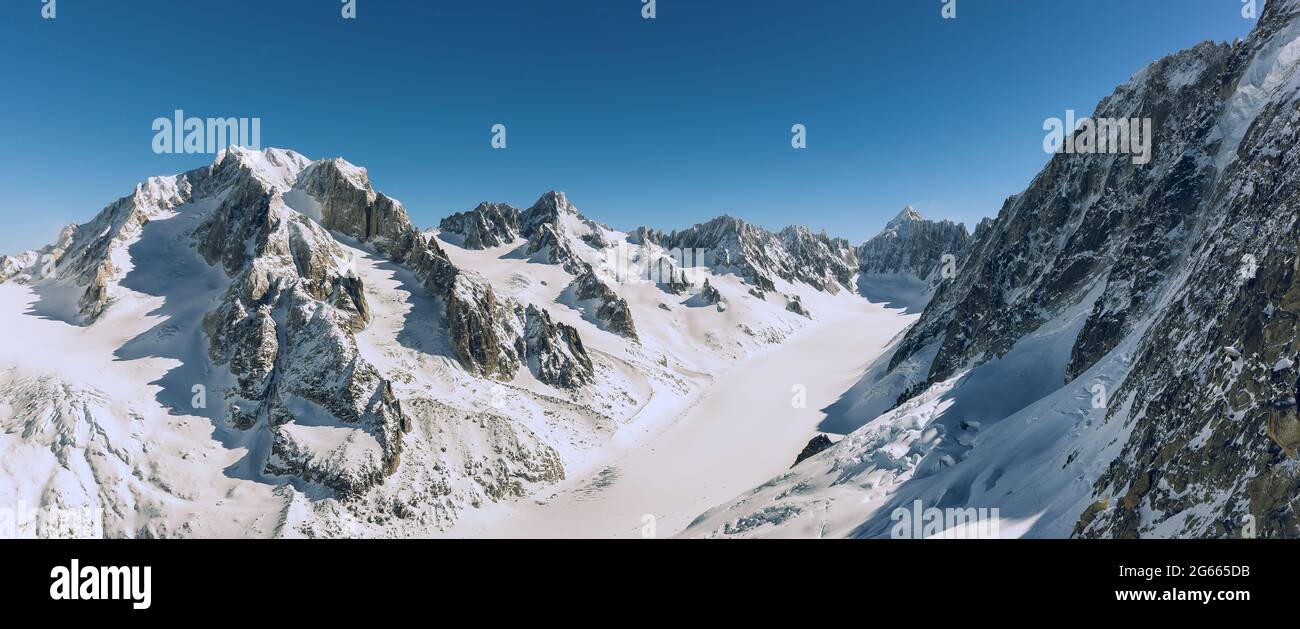 Blick über den Grands Montets Gletscher in der Nähe von Chamonix, Frankreich Stockfoto