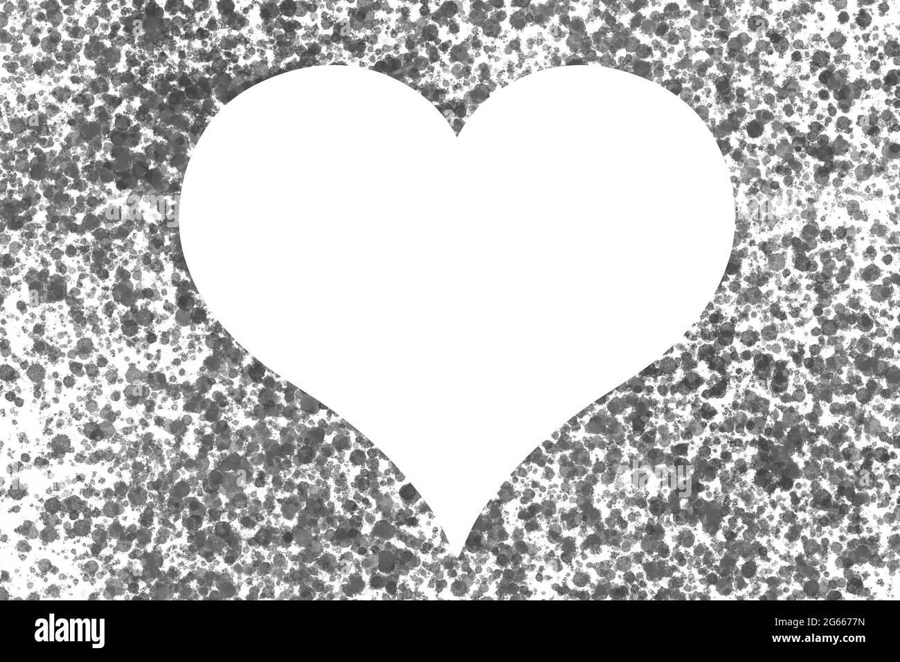 Ein weißes Herz auf einem schwarzen Splatter-Strukturhintergrund Stockfoto
