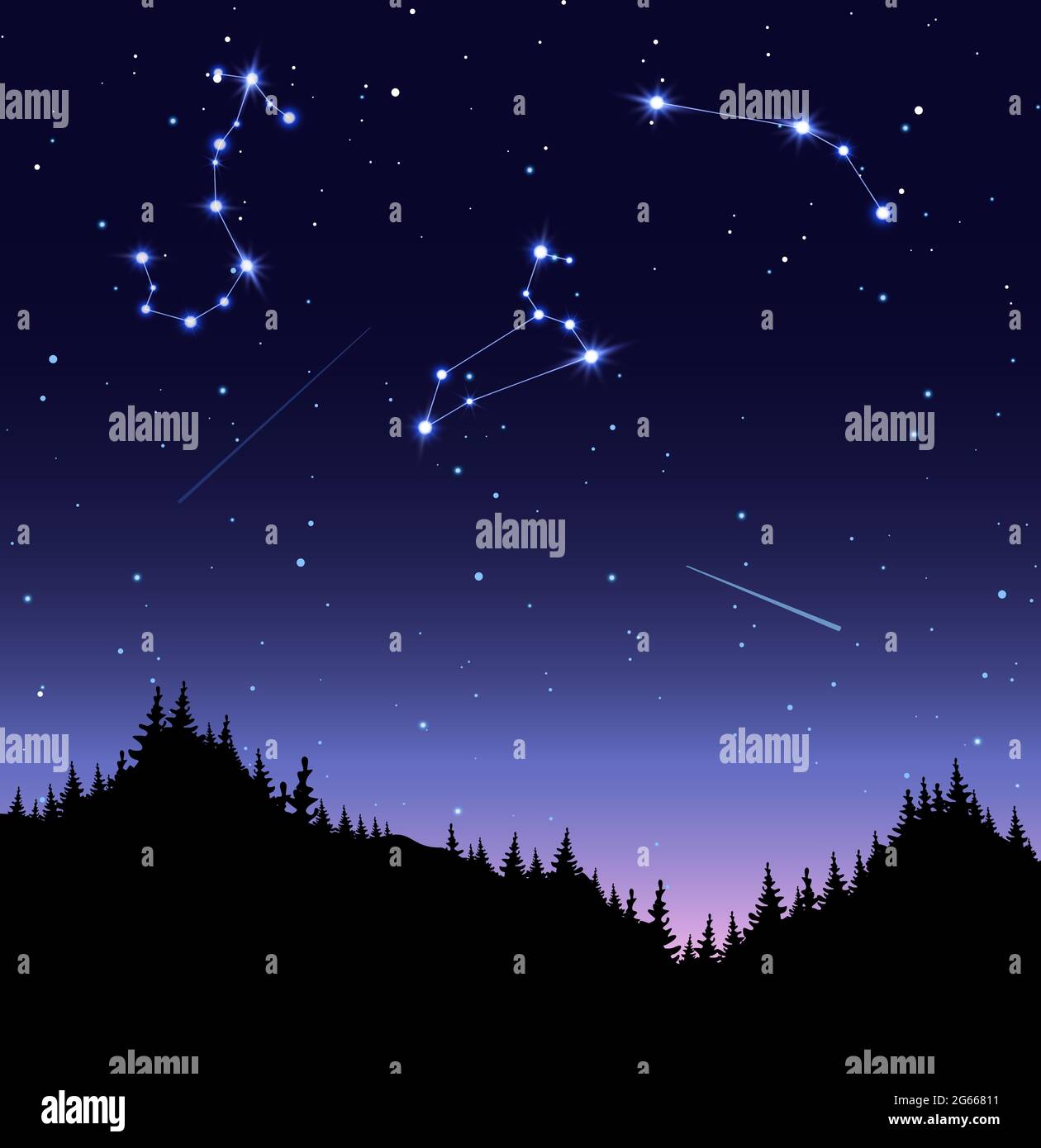 Sternbilder flache Vektordarstellung. Skorpion, Löwe und Widder am  Sternenhimmel. Nacht, Dunkelheit, leuchtende Himmelskörper, funkelnde  Sterne Stock-Vektorgrafik - Alamy