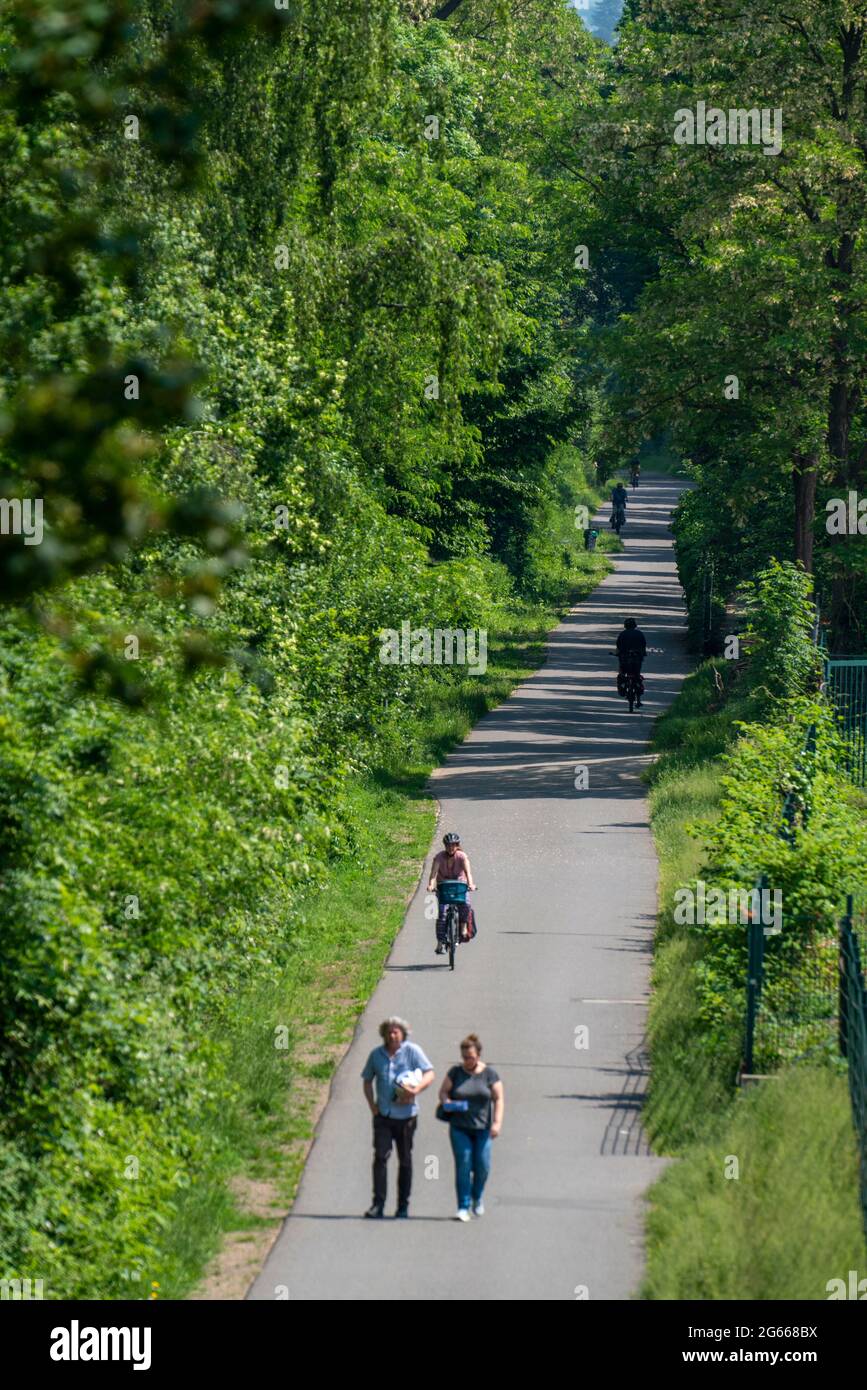 Die Grugatrasse, ehemalige Bahnstrecke, jetzt Radweg, Fußweg, von Mülheim über Essen-Rüttenscheid, nach Essen-Steele, Essen, NRW, Deutschland, Stockfoto