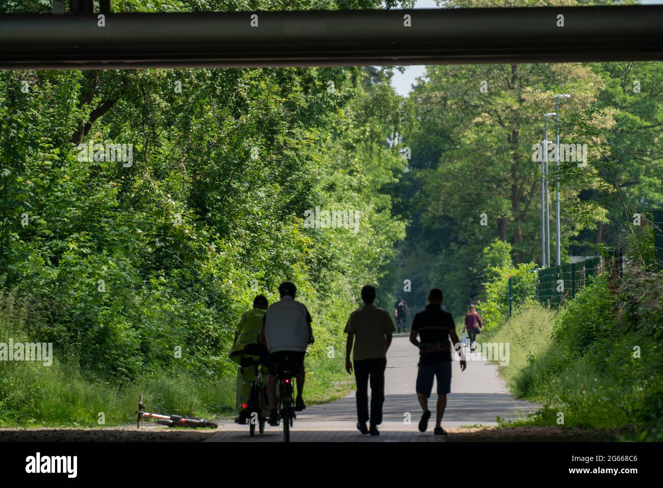 Die Grugatrasse, ehemalige Bahnstrecke, jetzt Radweg, Fußweg, von Mülheim über Essen-Rüttenscheid, nach Essen-Steele, Essen, NRW, Deutschland, Stockfoto
