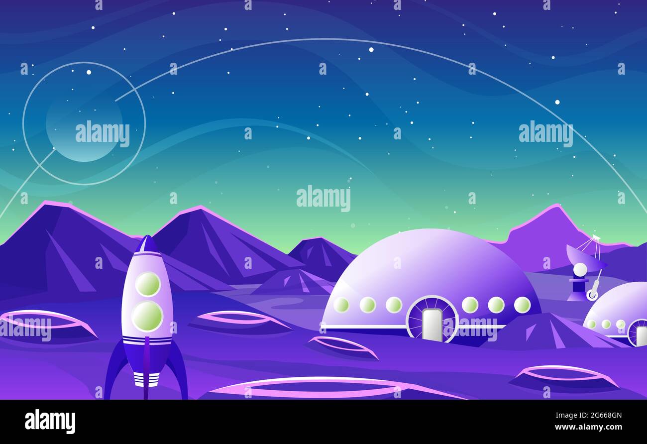 Fantasy Raum Landschaft Planet Cartoon flaches Design Vektor Illustration Hintergrund Stock Vektor