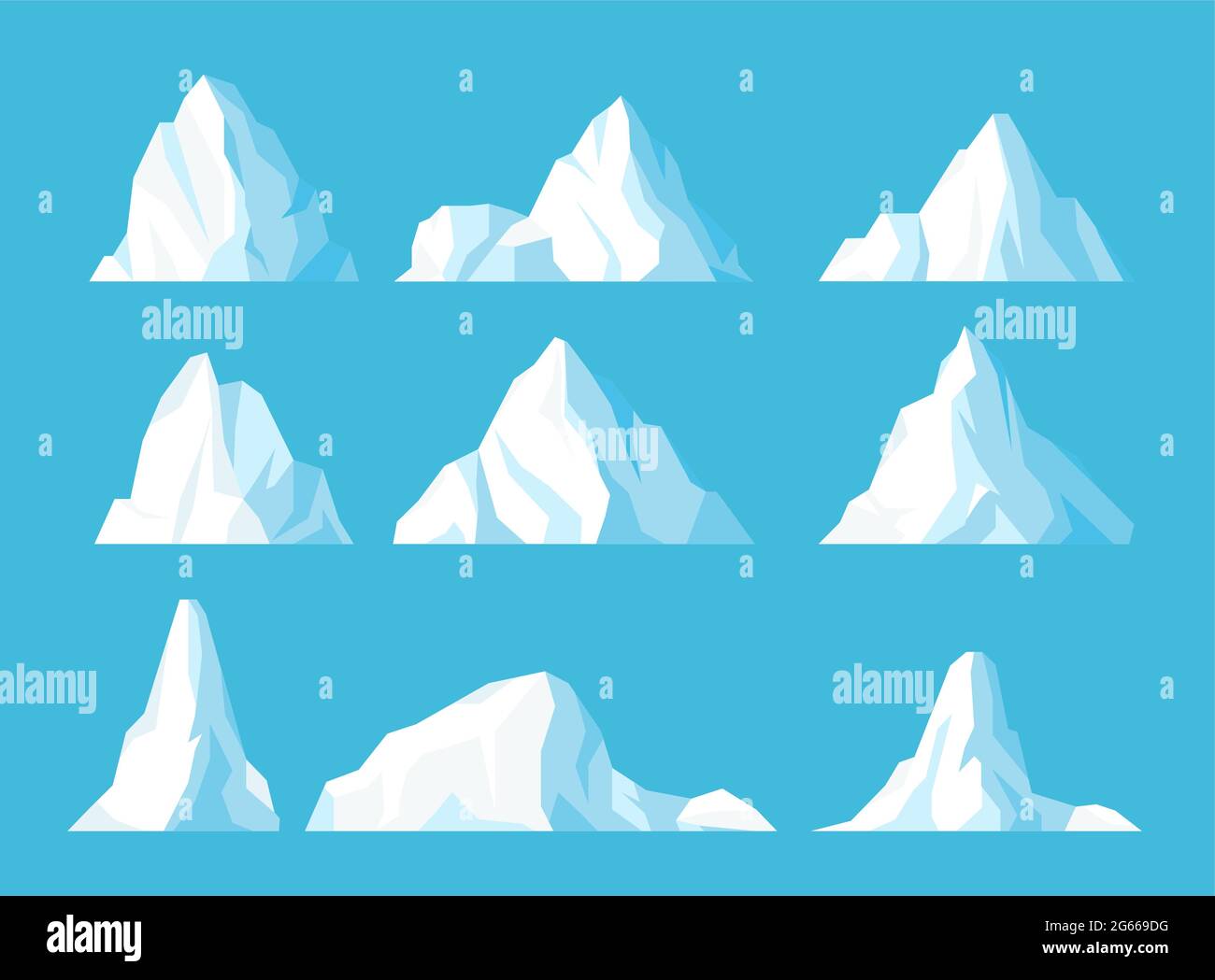 Eisberge im Meer flache Vektor-Illustrationen Set Stock Vektor