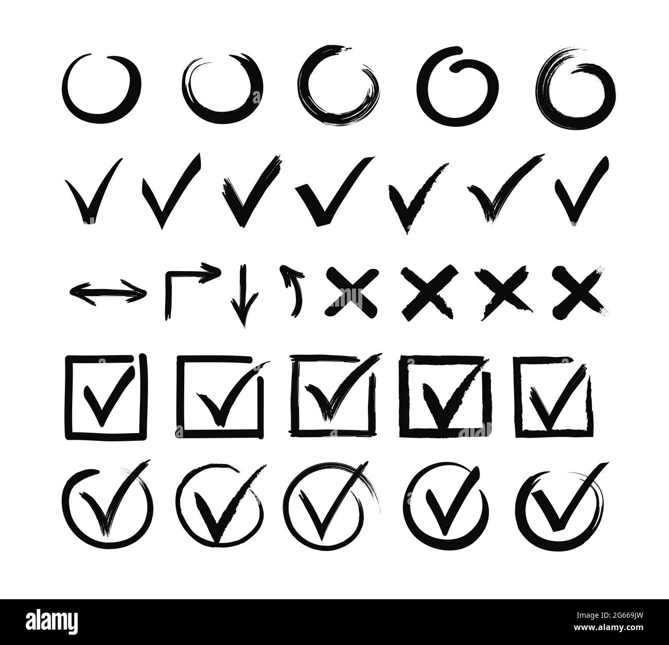 Häkchen schwarz-weiß einfache Abbildungen se Stock Vektor