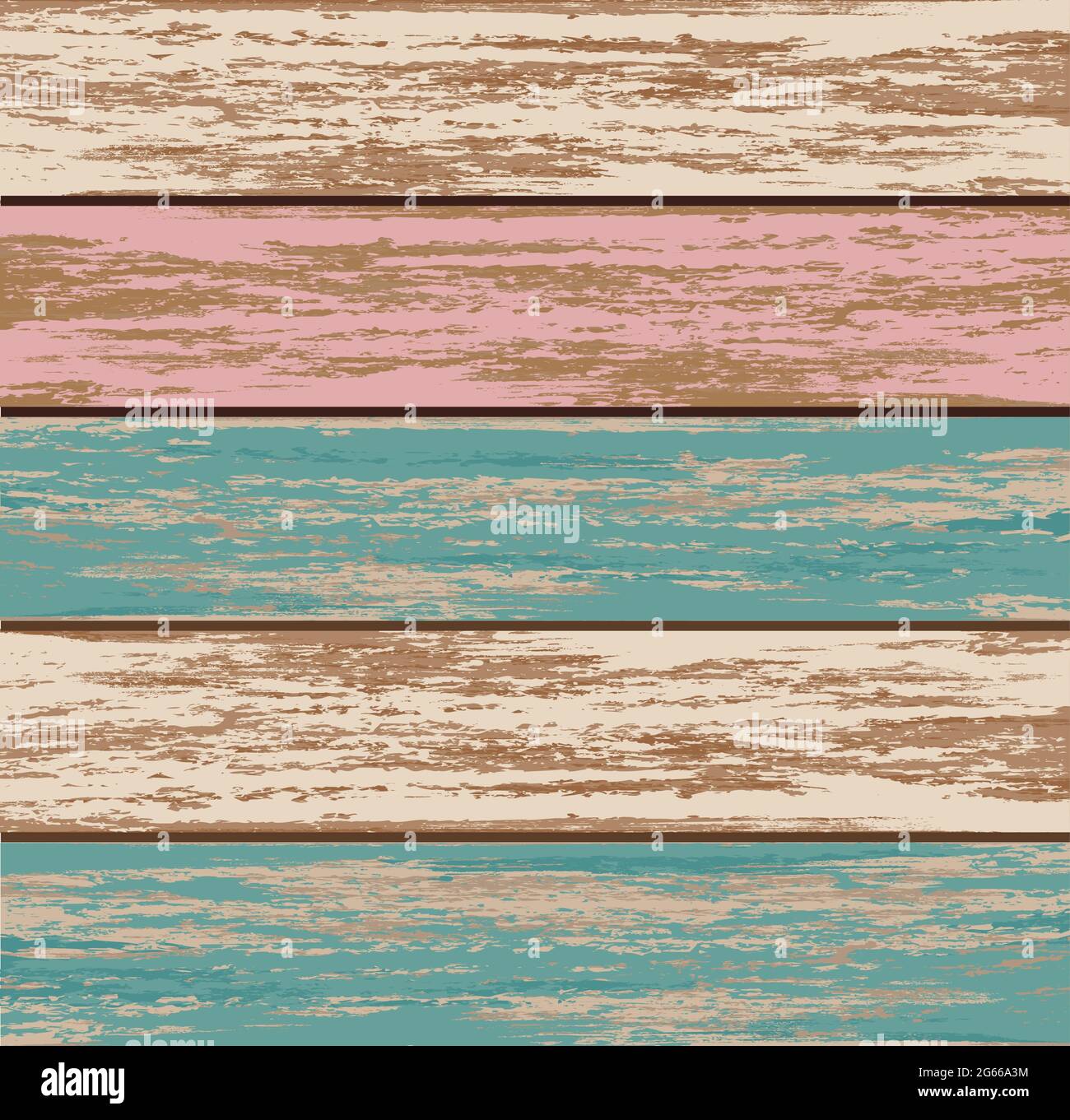 Shabby Wood Texture flache Vektorgrafik. Bunte alte Holzbretter, veraltete mehrfarbige bemalte Bretter. Kreative Vintage-Hintergrund, dekorativ Stock Vektor