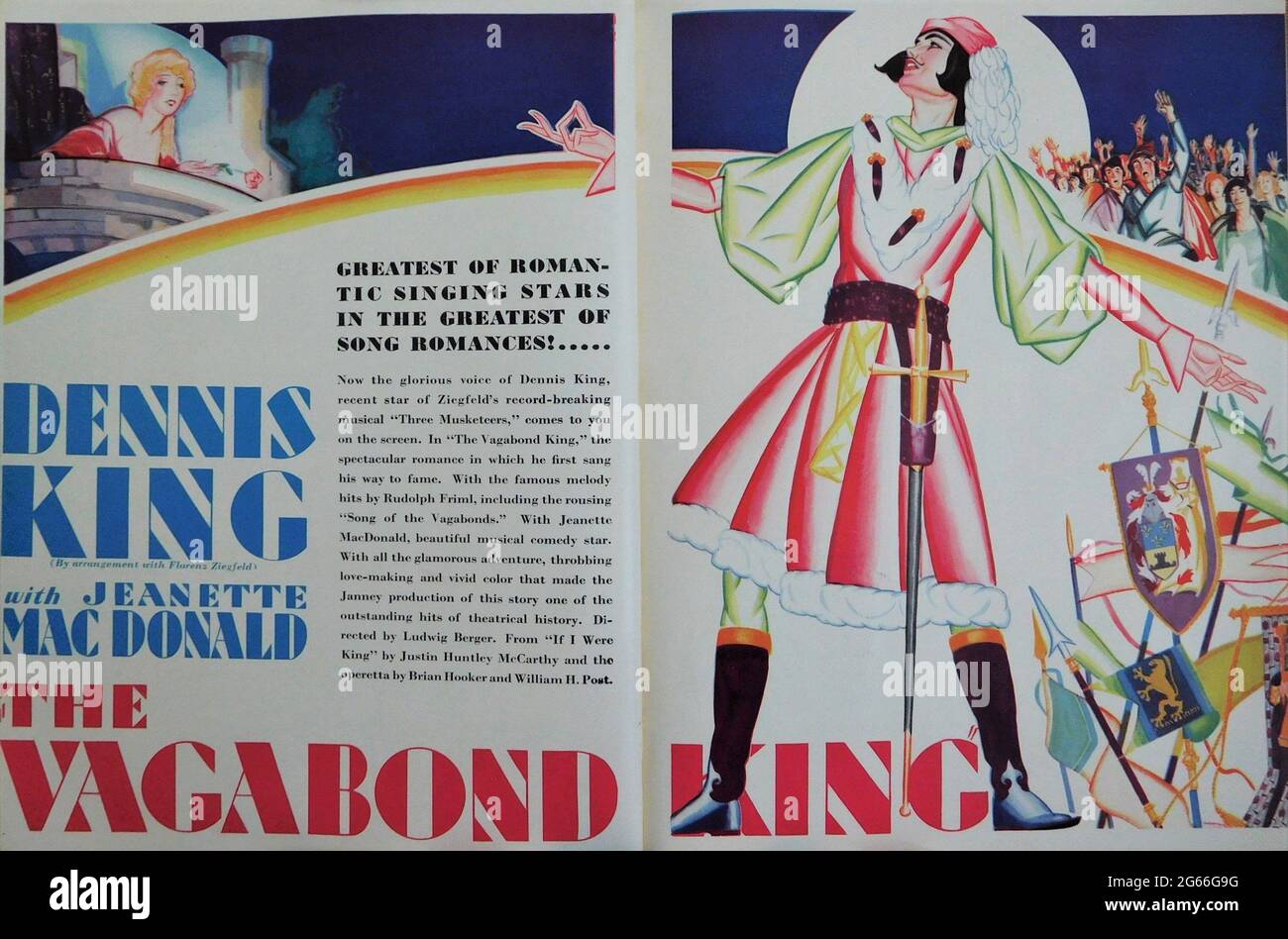 Promotion Artwork für DENNIS KING und JEANETTE MacDonald im VAGABOND KING 1930 Regie LUDWIG BERGER Operette mit Musik von Rudolf Friml Texte Brian Hooker Paramount Pictures Stockfoto