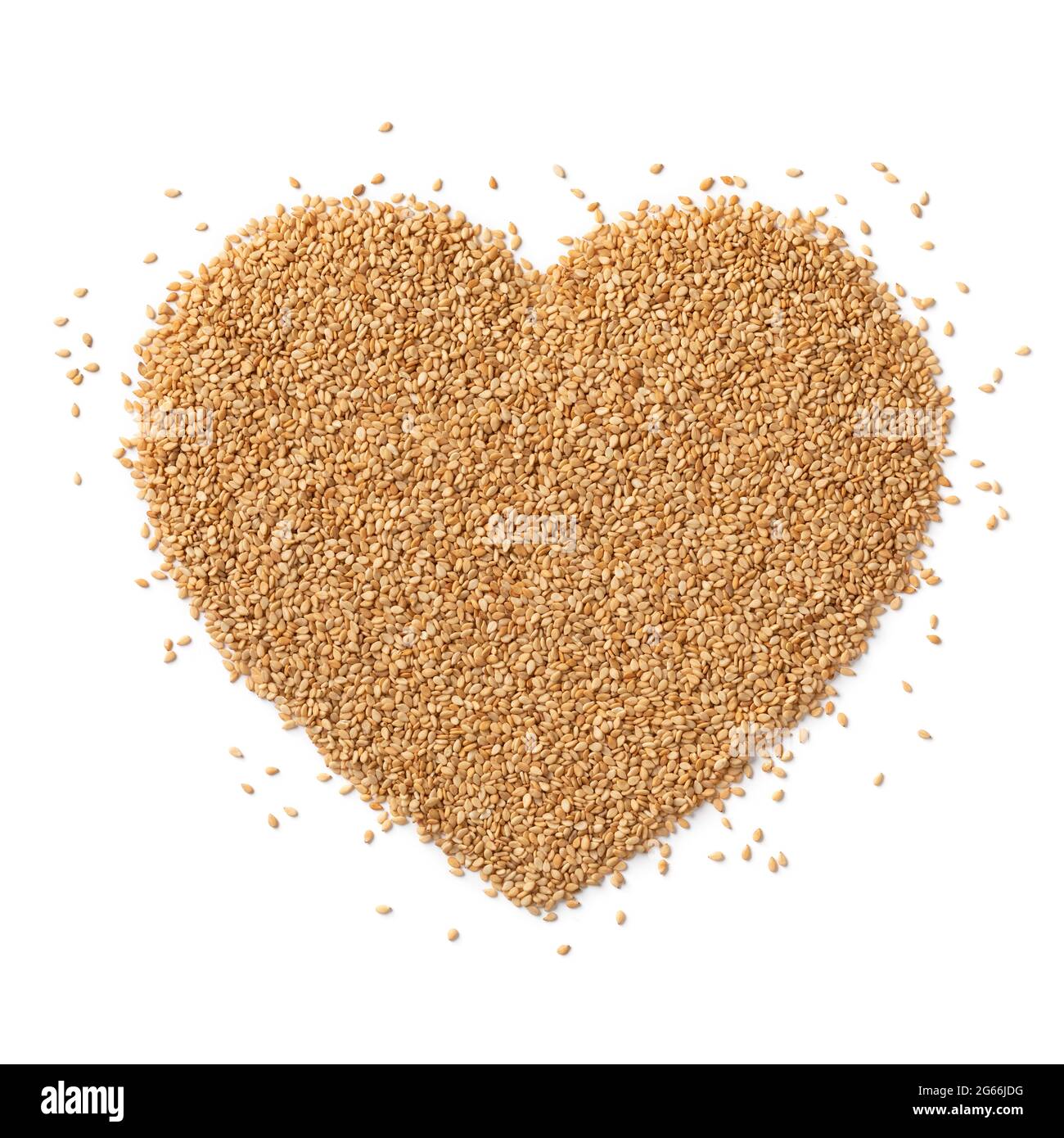 Sesamsamen in Herzform isoliert auf weißem Hintergrund Stockfoto