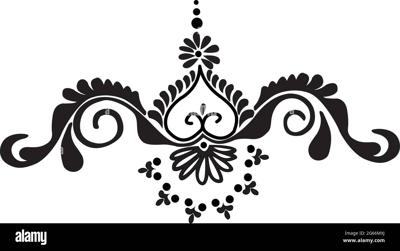 Indian Cultural schöne Alpona Design Konzept der Blumenkunst isoliert auf schwarz-weißen Hintergrund Stock Vektor